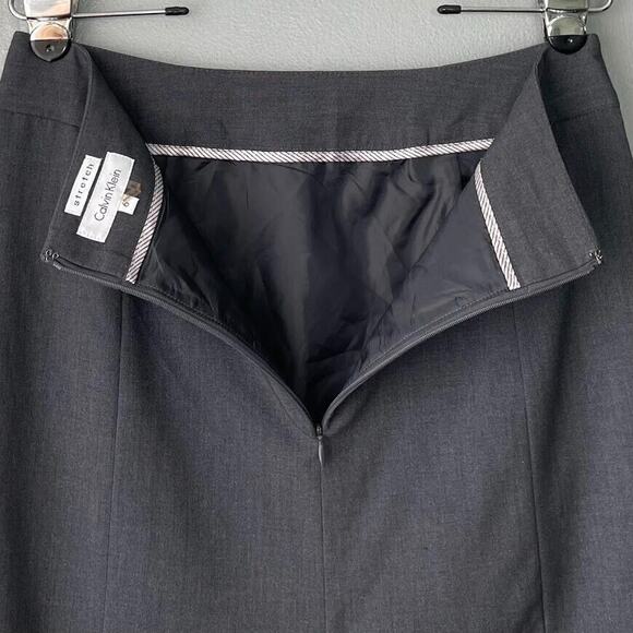 Calvin Klein Size 6 Charcoal Career Stretch Pencil Skirt Business Office Classic - Picture 4 of 11